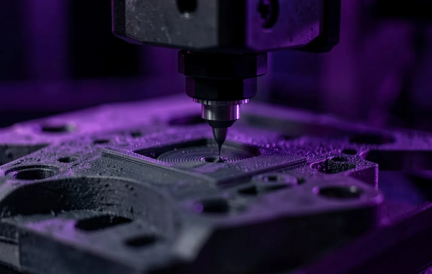 Endüstriyel 3D yazıcı nozülünün katman eksrüksiyon makro görüntüsü
