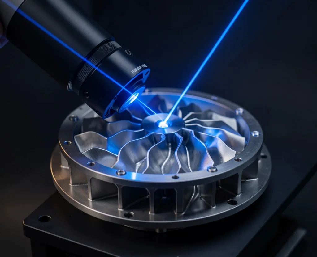 Optik 3D tarayıcı ile metal parça yüzey taraması